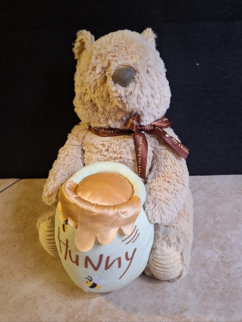 Disney Baby Wind Up Musical  Animated Tan Winnie The Pooh Hunny Pot Plush 13"